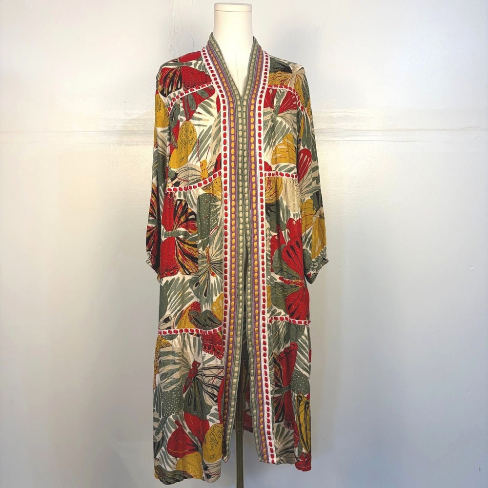 Cato Women Floral Butterfly Kimono Duster Embroidered Boho Relaxed Cardigan M